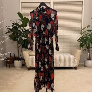 Zara Black and Red Floral Long Sleeve Dress